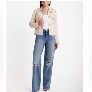 Express Women's Gold Cream Off White Jacket Size Small Twill Utility SHACKET